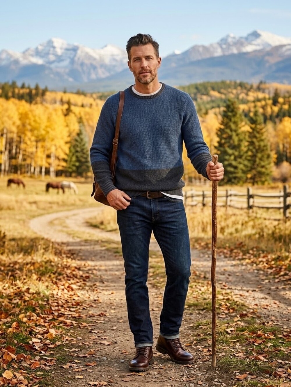 100% Cotton 1670 Hudson Bay Men's  Two-Tone Blue Crewneck Sweater